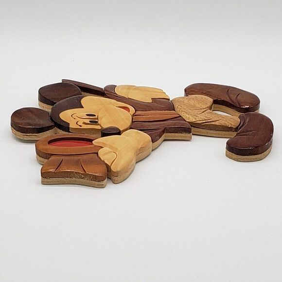 Intarsia Wood Vintage 1980s Carved Mickey Mouse Top Hat & Cane Wall Hanging - Picture 7 of 15